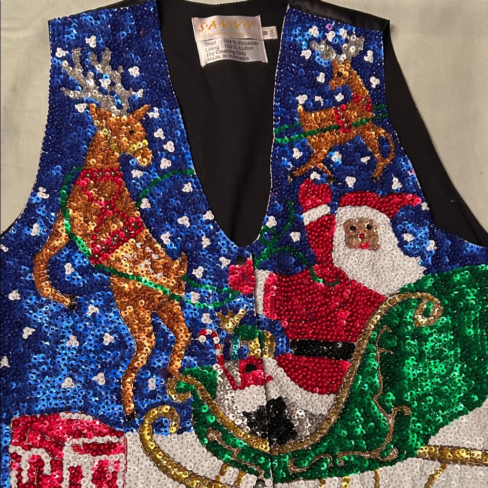Savvy Blue Sequin Holiday Vest